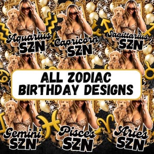 Zodiac Birthday Designs Bundle, Styrofoam Cup Sticker, Shot Glass, and T-Shirt Designs, Horoscope Sublimation Design Canva Editable Template