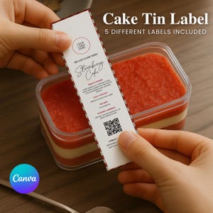 Mini Cake Tin Label, Editable Bakery Label, DIY Bakery Label, Small Bakery Business Packaging, Printable Bakery Label, Canva Template