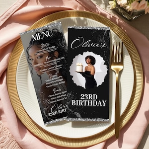 Editable Birthday Picture Menu, Full Picture Menu and Drink Card, Event Menu Template, Birthday Dinner Table Menu, Canva Template