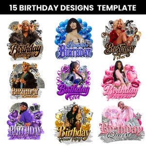 Birthday Shirt Sticker Template, 15 Birthday Design Template, Styrofoam Cup stickers, and T-Shirt Designs, Editable Birthday Sticker