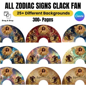 All Zodiac Signs Clack Fan Templates Bundle, Boots On The Ground Fan,25+ Backgrounds,Zodiac Click Fan Sublimation,Chinese Fan,Canva Template