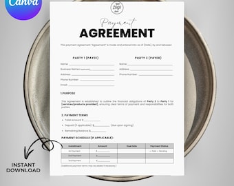 Payment Agreement Contract Template, Agreement Template, Payment Agreement Form,Agreement to Pay Contract,Written Payment Agreement template