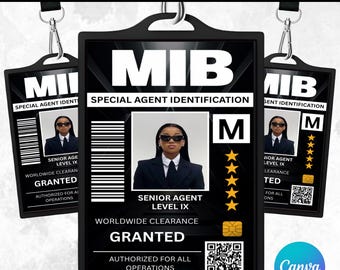 Custom Men in Black Badge Movie Costume Mib Cosplay Employee ID, Badge Men in Black Costume, Men in Black ID Card Printable Cosplay Badge