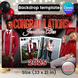 Graduation Backdrop Bundle, 4 Editable Graduate Backdrops, Canva Grad Party Decor,Class of 2025 Backdrop,Grad Backdrop,Grad Party Backdrop