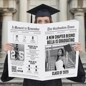 Modèle de journal de remise des diplômes Canva, grand journal de remise des diplômes, grand journal imprimable sur toile, faire-part de remise des diplômes