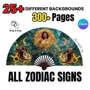 All Zodiac Signs Clack Fan Templates Bundle, Boots On The Ground Fan,25+ Backgrounds,Zodiac Click Fan Sublimation,Chinese Fan,Canva Template