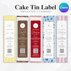 Mini Cake Tin Label, Editable Bakery Label, DIY Bakery Label, Small Bakery Business Packaging, Printable Bakery Label, Canva Template