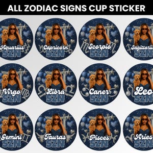 All Zodiac Signs Stickers Bundle, Styrofoam Cup Sticker, T-Shirt Designs, Horoscope Sublimation Design Canva Editable Template, Instant
