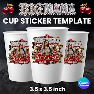 Styrofoam Cup Sticker Template, Red Cheetah Birthday Cup Sticker Template Party Cup Template Customizable Styrofoam Cup,Girl Birthday Cup