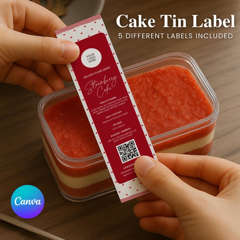 Mini Cake Tin Label, Editable Bakery Label, DIY Bakery Label, Small ...