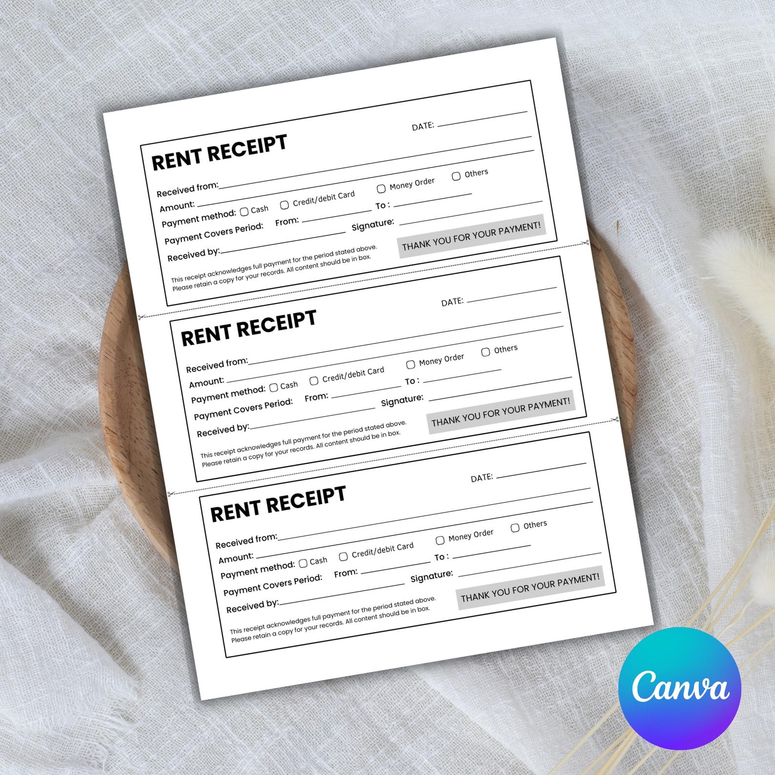Simple Rent Receits Editable Rent Receipt Template, Printable Simple Rent Receipt ...