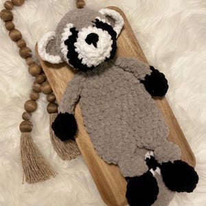 Ricky Raccoon Crochet Snuggler Lovey Baby Toddler Stuffed Animal Security Blanket Stuffy Amigurumi Birthday Shower Gift