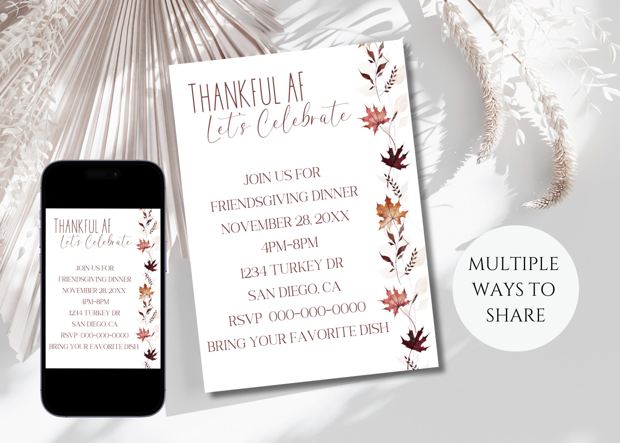 Friendsgiving Invitation - Printable Thanksgiving Invitations - Holiday ...