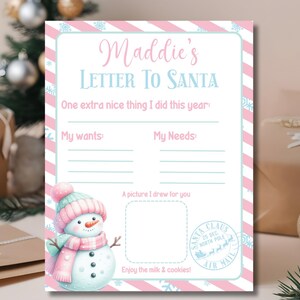 Weihnachtsliste Vorlage - Druckbare Weihnachtswunschliste, Weihnachtsbrief, Weihnachtsbriefvorlage - Rosa Schneemann - Digitaler Download