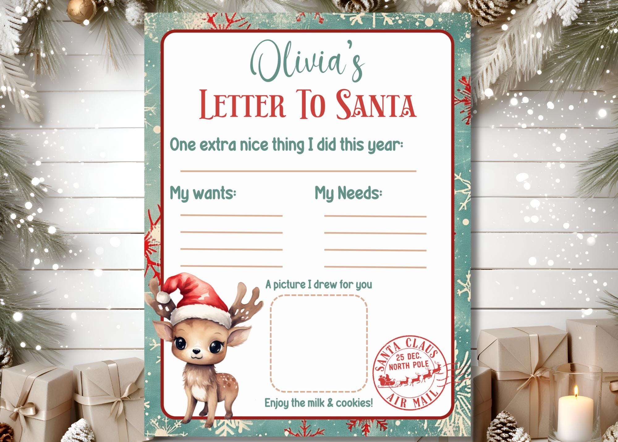 Christmas List Template - Printable Christmas Wish List, Santa Letter ...