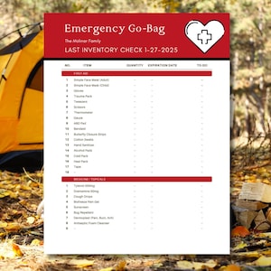 Emergency Evacuation Checklist for: Go Bag, Bug Out Bag, Survival, Camping, Hurricane, Earthquake, Fire, Backpacking - Editable Template