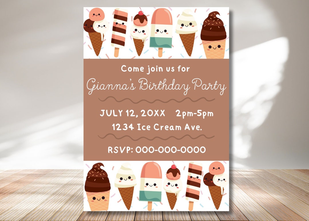 Ice Cream Party Invitation Instant Digital Download, Editable Template