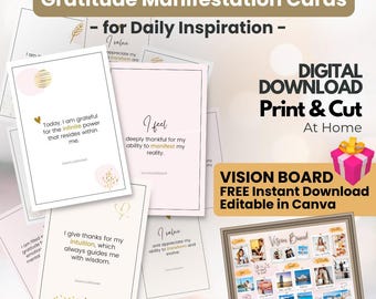 Gratitude Manifestation Cards - Printable Affirmation Cards (Digital Download)