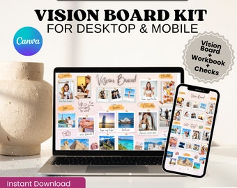 Editable Vision Board Kit, Manifestation Workbook, Canva Templates (Digital Download)