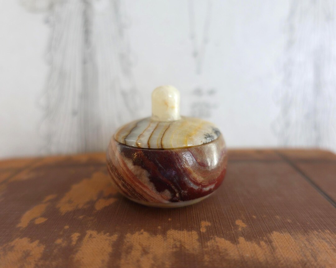 Vintage Round Onyx Trinket Box, Small Stone Box for Jewelry - Etsy