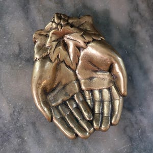 Vintage Brass Hands Trinket Dish: Jewelry & Business Card Holder