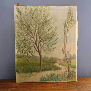 Signed Impressionist Landscape: Antique French Oil Painting on Canvas