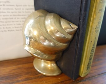 Vintage Brass Conch Shell Bookend, Beach House Decor
