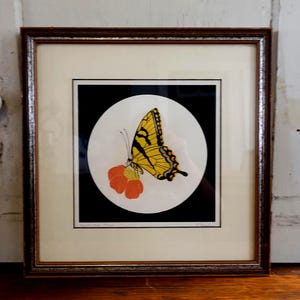 Vintage Framed Butterfly Serigraph: Signed Original Art by Polly French