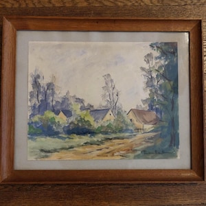 Vintage French Impressionist Watercolor Painting, Framed Original Watercolor Landscape, Signed Original French Painting