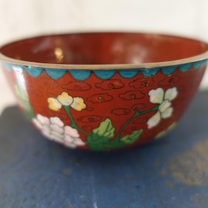 Vintage Cloisonne Decorative Bowl, Enameled Copper/Metal Floral Chinese Cloisonne Bowl, Asian Trinket Dish Catchall, Handmade
