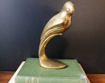 Large Vintage Brass Parrot Macaw, MCM Modernist Bird Statue