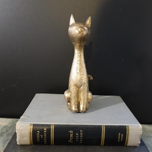 MCM Etched Brass Cat, Brass Sitting Cat Figurine/Statue, Halloween Decor
