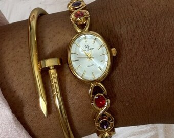 Louise Gem Watch, Gold | Colorful Watch | Ladies Wrist Watch | Dainty Watch | Gift for Her | Vintage Stye Watch | Mothers Day Gift, Her Gift