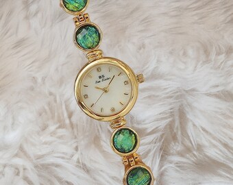 Vintage Gold Marie Gem | Women's Watch | Blue Green Watch | Ladies Wrist Watch | Dainty Watch | Gift for Her | Vintage Watch | Mother