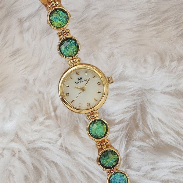 Vintage Gold Marie Gem | Women's Watch | Blue Green Watch | Ladies Wrist Watch | Dainty Watch | Gift for Her | Vintage Watch | Mother