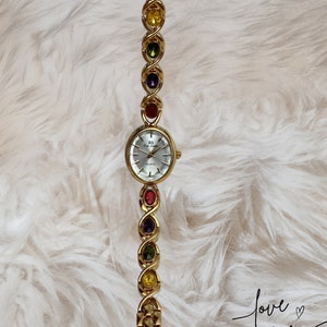 Louise Gem Watch, Gold | Colorful Watch | Ladies Wrist Watch | Dainty Watch | Gift for Her | Vintage Stye Watch | Mothers Day Gift, Her Gift