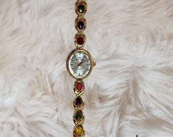 Louise Gem-horloge, goud | Kleurrijk horloge | Damespolshorloge | Sierlijk horloge | Cadeau voor haar | Vintage stijlhorloge | Moederdagcadeau, haar cadeau