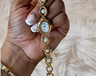 Vintage Style Pearl Jade | Women's Watch | Pearl Watch | Ladies Wrist Watch | Dainty Watch | Gift for Her | Vintage Watch | Mother's Day