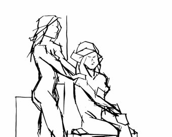 Original Art Charcoal Digital Download Drawing Line Drawing Girls without Hats Two Women Models Seated Next to Each Other