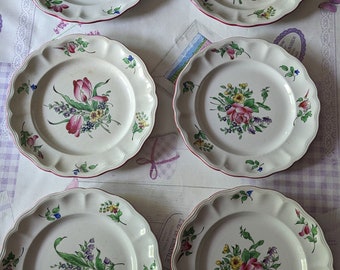 6 assiettes en demi-porelaine de Lunéville, largeur 24 cm