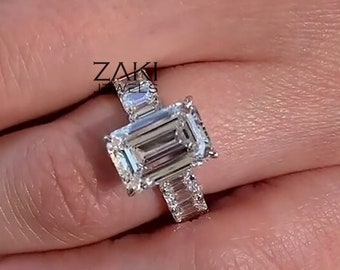3.5 CT IGI Certified Emerald Cut Lab Grown Diamond Engagement Ring 14k White Gold Proposal Ring for Women Anniversary Ring Engagement Ring