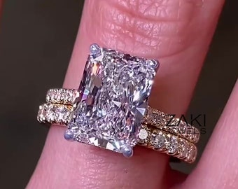3.5 CT F / VVS IGI Zertifizierter Diamant Ring Set Versteckter Halo Verlobungsring Passendes rundes Diamant Eternity Band Set