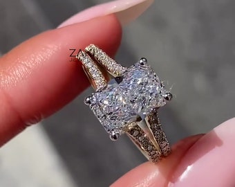 3.5 CT Radiant Cut Lab Grown Diamond Wedding Ring Split Shank Diamond Ring Engagement Ring for Women Anniversary Gift Promise Ring for Her