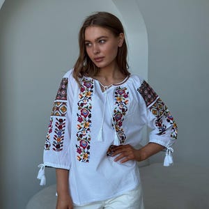 Women’s Embroidered Shirt – White Boho Blouse  Wheat Embroidery, elegant women’s shirt, Embroidery shirt, embroidery blouse