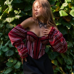 Corset top with traditional Ukrainian ornament