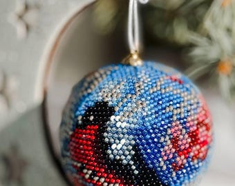 Weihnachtskugeln | Ukrainische Weihnachtskugeln | Stickerei ukrainisch Ornament | Weihnachtsbaum-Spielzeug mit gestickter Verzierung| Weihnachtsbaum