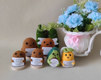 Mini Funny Positive Potato,Soft Wool Knitting Toy Cute Crochet Doll with Positive Card Decoration Encouragement Support