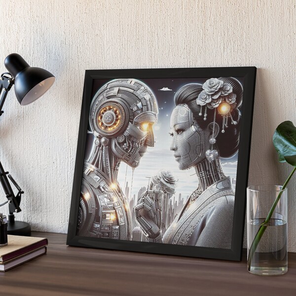 AI art, Robot art, Square, Digital prints, Digital download, Generative Ai, Robots in love, Instant download,