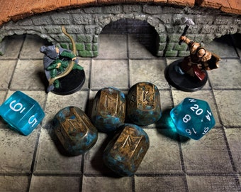 Dice of the Ancients: A Tabletop RPG Accessory™ Set of Four Hexagonal Runic Dice for Gaming and Spellcraft