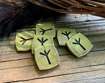 Rune of Protection Gaming Tokens Set of Six Hand Forged and Embossed Solid Brass Coins for Games and Magic